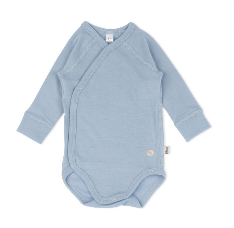 Lillelam Omslagsbody ull mini lyseblå