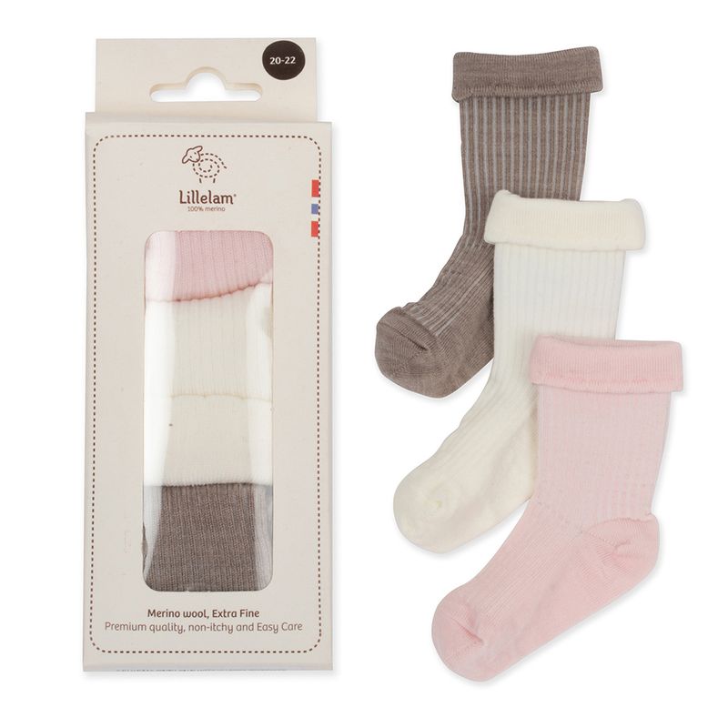Lillelam 3pk gavepakke ullsokker rosa
